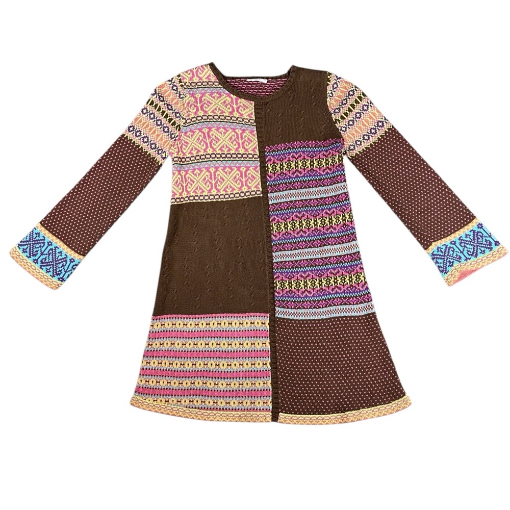 Hanna Andersson Fair Isle Patchwork Sweater Dress Girls 6X Scandi 100% Cotton